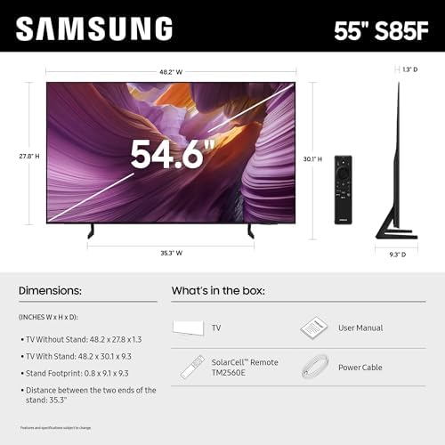 Samsung 55 Inch Class OLED 4K S85F Series  Vision AI Smart TV  2025 Model  55S85F  Object Tracking Sound Lite w/Dolby Atmos  NQ4 AI Gen2 Processor  Contour Design  Color Booster Pro  Alexa Built in