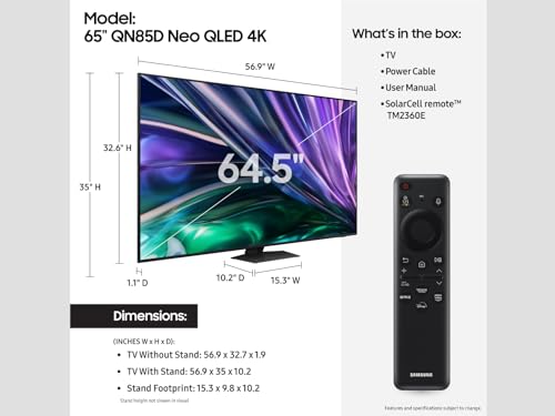 Samsung 65 Inch Class QLED 4K QN85D Series Mini LED  Neo Quantum HDR Smart TV w/Dolby Atmos  Object Tracking Sound Lite  Real Depth Enhancer Pro  Alexa Built in  QN65QN85D  2024 Model 