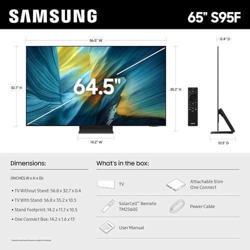 Samsung 65 Inch Class OLED S95F 4K Glare Free Smart TV  2025 Model  NQ4 AI Gen3 Processor  HDR Pro  Motion Xcelerator 164Hz  Dolby Atmos  Samsung Vision AI  Alexa Built in
