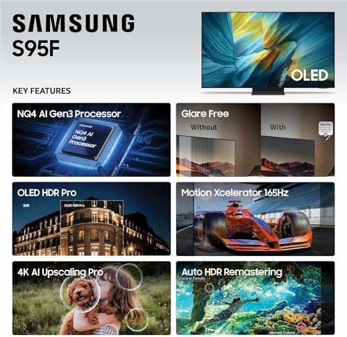Samsung 65 Inch Class OLED S95F 4K Glare Free Smart TV  2025 Model  NQ4 AI Gen3 Processor  HDR Pro  Motion Xcelerator 164Hz  Dolby Atmos  Samsung Vision AI  Alexa Built in