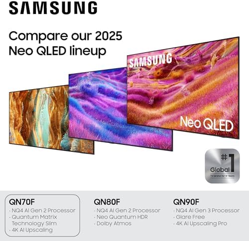 Samsung 75 Inch Class Neo QLED QN70F 4K Mini LED Smart TV  2025 Model  NQ4 AI Gen2 Processor  Quantum Matrix Technology Slim  Motion Xcelerator 144Hz  Samsung Vision AI  Alexa Built in
