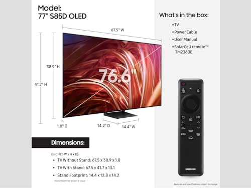 Samsung 77 Inch Class OLED 4K S85D Series HDR Smart TV w/Dolby Atmos  Object Tracking Sound Lite  Laser Slim Design  Motion Xcelerator  Real Depth Enhancer  Alexa Built in  QN77S85D  2024 Model 