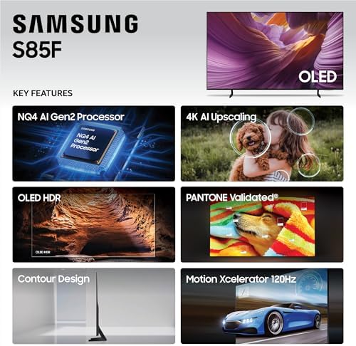 Samsung 83 Inch Class OLED S85F 4K Smart TV  2025 Model  NQ4 AI Gen2 Processor  4K AI Upscaling  OLED HDR  Pantone Validated  Samsung Vision AI  Alexa Built in