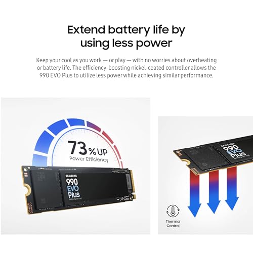 Samsung 990 EVO Plus SSD 1TB  PCIe Gen 4x4  Gen 5x2 M 2 2280  Speeds Up to 7 250 MB/s  Upgrade Storage for PC/Laptops  HMB Technology and Intelligent Turbowrite 2 0   MZ V9S1T0B/AM