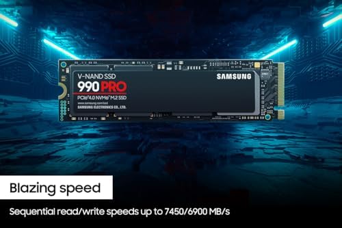 Samsung Disipador térmico 990 PRO SSD 4TB, NVMe M.2 2280, velocidades de lectura de hasta 7,450 MB/s Lo mejor para PlayStation 5 (PS5 SSD) expansión de consola MZ-V9P4T0CW