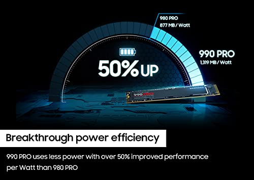 Samsung 990 PRO SSD 4TB PCIe 4.0 M.2 2280 Disco duro interno de estado sólido, velocidades de lectura secuenciales de hasta 7,450 MB/s para estaciones de trabajo de alta gama, computación y juegos