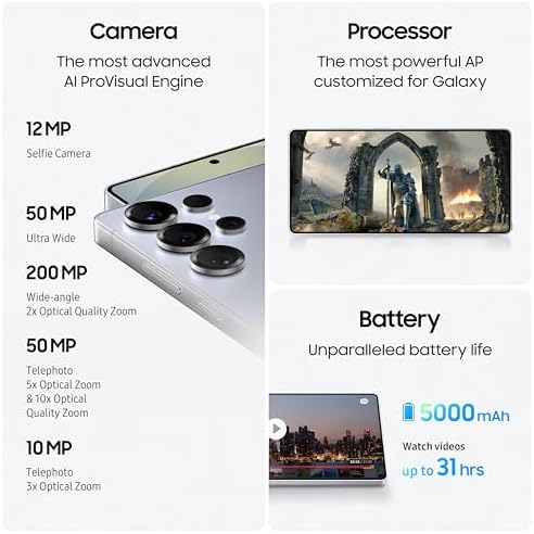 Samsung Galaxy S25 Ultra 5G SM S938B/DS 256GB 12GB Dual SIM Factory Unlocked GSM Smartphone  6 9 120Hz AMOLED Display  200MP Camera   International Version  Titanium Silver Blue 