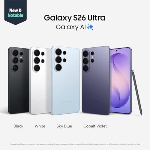 Samsung Galaxy S26 Ultra  Unlocked Android Smartphone  512GB  Privacy Display  Galaxy AI  AI Camera  Super Fast Charging 3 0  Durable Battery  2026  US 1 Year Warranty  Cobalt Violet