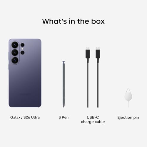 Samsung Galaxy S26 Ultra  Unlocked Android Smartphone  256GB  Privacy Display  Galaxy AI  AI Camera  Super Fast Charging 3 0  Durable Battery  2026  US 1 Year Warranty  Cobalt Violet
