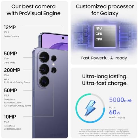 Samsung Galaxy S26 Ultra, teléfono inteligente Android desbloqueado, 512 GB, pantalla de privacidad, Galaxy AI, cámara AI, carga súper rápida 3.0, batería duradera, 2026, garantía de 1 año de EE. UU., negro
