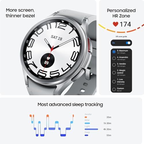 Samsung Galaxy Watch 6 Classic 43mm LTE Smartwatch  Rotating Bezel  Fitness Tracker  Personalized HR Zones  Advanced Sleep Coaching  Heart Monitor  US Version  Silver  Renewed 