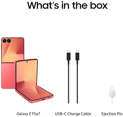 Samsung Galaxy Z Flip7 Cell Phone  512GB AI Smartphone  Unlocked Android  high res 50 MP Camera  Powerful Processor  Long Battery Life  2025  US 1 Yr Manufacturer Warranty  Coral Red