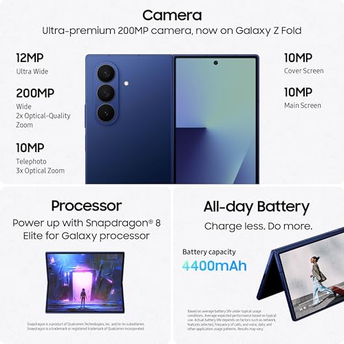 Samsung Galaxy Z Fold7 Cell Phone  512GB AI Smartphone  Unlocked Android  AI Photo Edits  Large Screen  Long Battery Life  2025  US 1 Yr Manufacturer Warranty  Silver Shadow