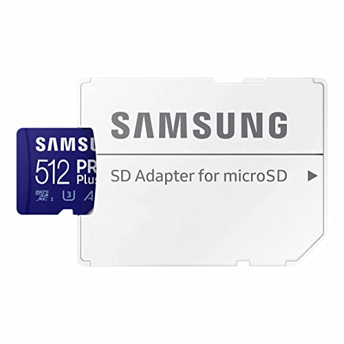 Samsung PRO Plus microSD Memory Card   Adapter  512GB microSDXC  Up to 180 MB/s  Full HD & 4K UHD  UHS I  C10  U3  V30  A2  for Android Smartphones  Tablets  GoPRO  and DJI Drone  MB MD512SA/AM 