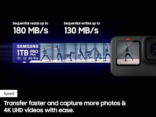 Samsung PRO Plus microSD Memory Card   Adapter  512GB microSDXC  Up to 180 MB/s  Full HD & 4K UHD  UHS I  C10  U3  V30  A2  for Android Smartphones  Tablets  GoPRO  and DJI Drone  MB MD512SA/AM 