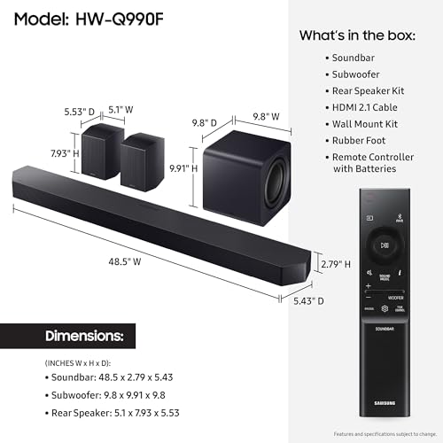 Samsung Q990F 11 1 4ch Q Series Subwoofer   Rear Speaker  Wireless Dolby Atmos  Q Symphony  Game Mode Pro  Adaptive Sound  HW Q990F  2025