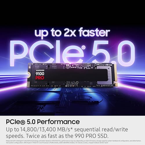 Samsung SSD 9100 PRO 2TB  PCIe 5 0x4 M 2 2280  Seq  Read Speeds Up to 14 800MB/s  Best for AI Computing  Gaming  and Heavy Duty Workstations  MZ VAP2T0B/AM 