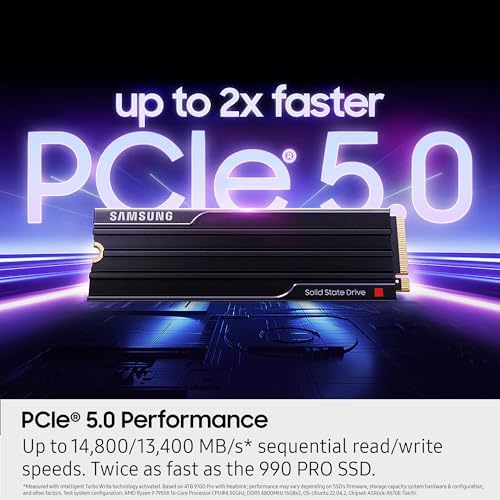 Samsung SSD 9100 PRO with Heatsink 2TB  PCIe 5 0x4 M 2 2280  Seq  Read Speeds Up to 14 700/13 400 MB/s  Best for AI Computing  Gaming  and Heavy Duty Workstations  MZ VAP2T0CW