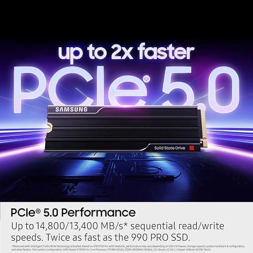 Samsung SSD 9100 PRO with Heatsink 8TB  PCIe 5 0x4 M 2 2280  Seq  Read Speeds Up to 14 800/13 400 MB/s  Best for AI Computing  Gaming  and Heavy Duty Workstations  MZ VAP8T0CW 