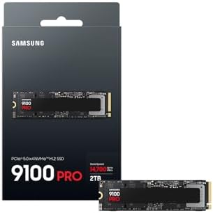 Samsung SSD 9100 PRO 2TB, PCIe 5.0x4 M.2 2280, velocidades de lectura secuencial de hasta 14,700MB/s, lo mejor para computación de IA, juegos y estaciones de trabajo de alto rendimiento (MZ VAP2T0B/AM