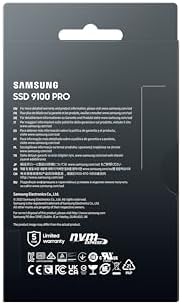 Samsung SSD 9100 PRO 2TB, PCIe 5.0x4 M.2 2280, velocidades de lectura secuencial de hasta 14,700MB/s, lo mejor para computación de IA, juegos y estaciones de trabajo de alto rendimiento (MZ VAP2T0B/AM