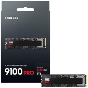 Samsung SSD 9100 PRO 1TB  PCIe 5 0x4 M 2 2280  Seq  Read Speeds Up to 14 700MB/s  Best for AI Computing  Gaming  and Heavy Duty Workstations  MZ VAP1T0B/AM 
