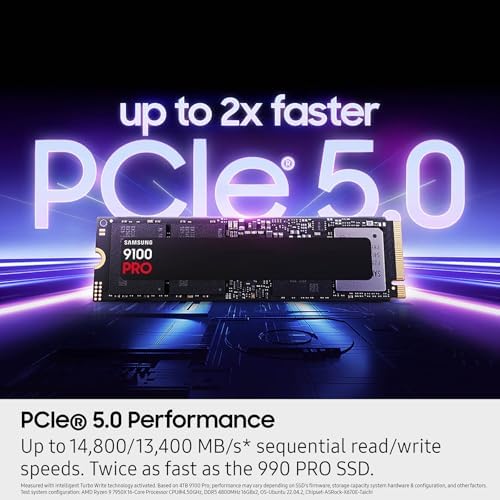 Samsung SSD 9100 PRO 1TB  PCIe 5 0x4 M 2 2280  Seq  Read Speeds Up to 14 700MB/s  Best for AI Computing  Gaming  and Heavy Duty Workstations  MZ VAP1T0B/AM 