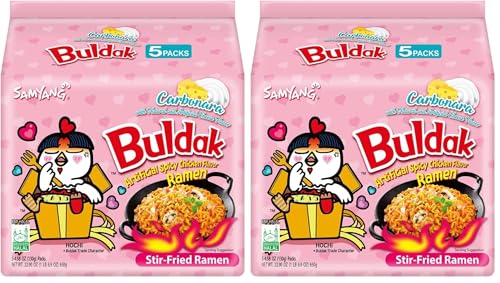 Samyang Buldak Spicy Ramen  Hot Chicken Ramen  Korean Stir Fried Instant Noodle  Carbonara  1 Bag with 5 Pack