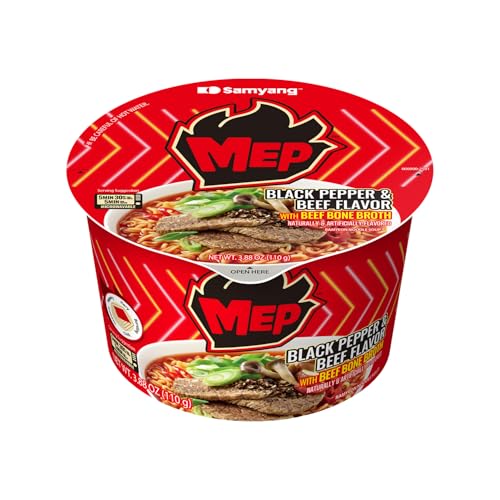 Samyang MEP Black Pepper Beef Ramen  Spicy Korean Instant Bowl Noodle Soup  Rich Bone Broth Ramyeon  Quick Microwave Meal  3 88 oz  Pack of 6 