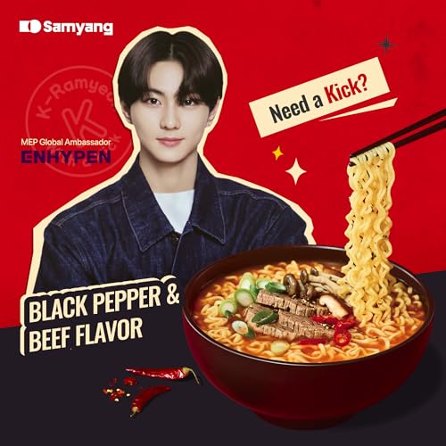 Samyang MEP Black Pepper Beef Ramen  Spicy Korean Instant Bowl Noodle Soup  Rich Bone Broth Ramyeon  Quick Microwave Meal  3 88 oz  Pack of 6 