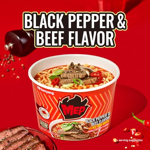 Samyang MEP Black Pepper Beef Ramen  Spicy Korean Instant Bowl Noodle Soup  Rich Bone Broth Ramyeon  Quick Microwave Meal  3 88 oz  Pack of 6 