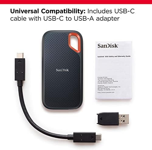 SanDisk 1TB Extreme Portable SSD   Up to 1050MB/s  USB C  USB 3 2 Gen 2  IP65 Water and Dust Resistance  Updated Firmware   External Solid State Drive   SDSSDE61 1T00 G25