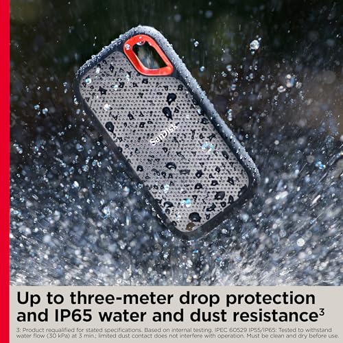 SanDisk 2TB Extreme Portable SSD   Up to 1050MB/s  USB C  USB 3 2 Gen 2  IP65 Water and Dust Resistance  Updated Firmware   External Solid State Drive   SDSSDE61 2T00 G25