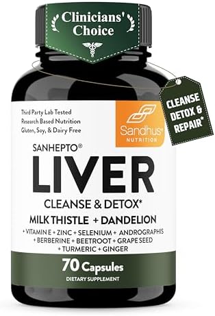 Sandhus Liver Cleanse Detox & Repair Support Capsules with Milk Thistle & Dandelion Root   Herbal Supplement Pills for Liver Health   for Men & Women   Made in USA   Viral on Tiktok   140 Count