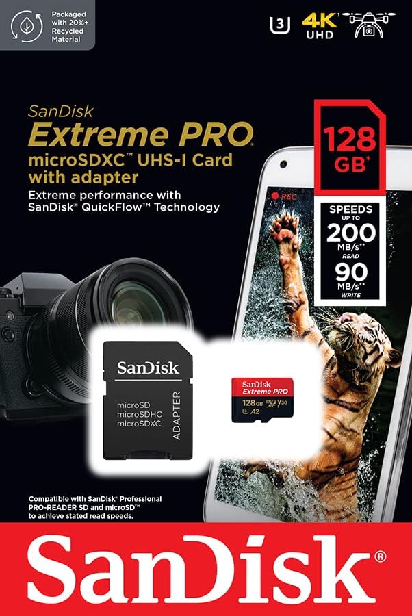 Sandisk SDSQXCD 128G GN6MA Extreme Pro Microsdxc 128gb sd Flsh Adapter 200mb/s 90mb/s A2 C10 V30 U