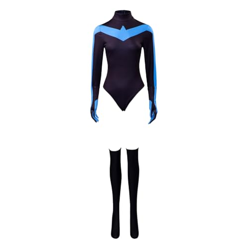 talla S - Saniplaycos Disfraz de superhéroe negro y azul para mujer, disfraz de Halloween