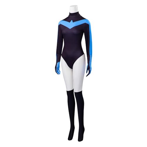 talla S - Saniplaycos Disfraz de superhéroe negro y azul para mujer, disfraz de Halloween
