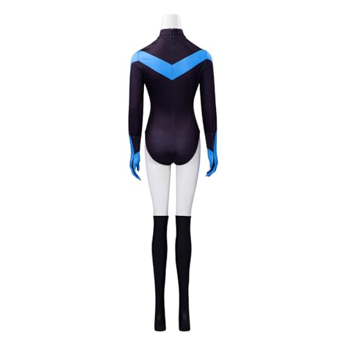 talla S - Saniplaycos Disfraz de superhéroe negro y azul para mujer, disfraz de Halloween