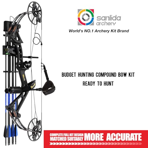 Sanlida Dragon X7 Ready to Hunt Compound Bow Package for Adults  Archery Compound Bow and Arrow Set  0 70 Lbs Draw Weight  No Bow Press Needed  Limited Life time Warranty