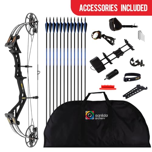 Sanlida Dragon X7 Ready to Hunt Compound Bow Package for Adults Archery Compound Bow and Arrow Set 0 70 Lbs Draw Weight No Bow Press Needed Limited Life time Warranty