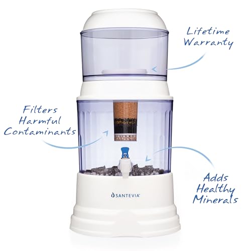 Santevia Gravity Water System Filter   at Home Water Filter That Makes Water Alkaline and Adds Minerals   Chlorine and Fluoride Filter  Countertop Model