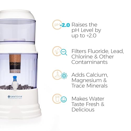 Santevia Gravity Water System Filter   at Home Water Filter That Makes Water Alkaline and Adds Minerals   Chlorine and Fluoride Filter  Countertop Model
