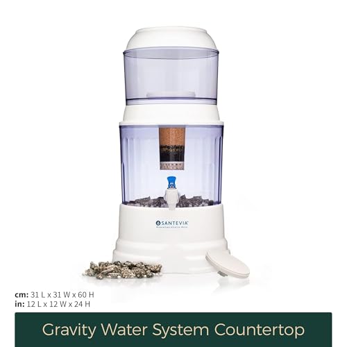 Santevia Gravity Water System Filter   at Home Water Filter That Makes Water Alkaline and Adds Minerals   Chlorine and Fluoride Filter  Countertop Model