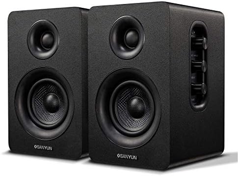 Sanyun SW208 3 Active Bluetooth 5 0 Bookshelf Speakers   60W Carbon Fiber Speaker Unit   Built in 24bit DAC Dynamic 3D Surround Sound 2 0 Computer PC Monitor Gaming  Pair  White 