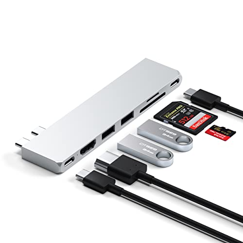 Satechi 7 in 1 USB C Hub Multiport Adapter Pro Slim  USB C Dongle  100W Charging  4K HDMI  USB 4  USB 3 2 Gen 2  SD/Micro Card Reader for Mac  MacBook Air/Pro M4/M3/M2/M1   Silver