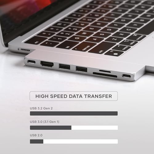 Satechi 7 in 1 USB C Hub Multiport Adapter Pro Slim  USB C Dongle  100W Charging  4K HDMI  USB 4  USB 3 2 Gen 2  SD/Micro Card Reader for Mac  MacBook Air/Pro M4/M3/M2/M1   Silver