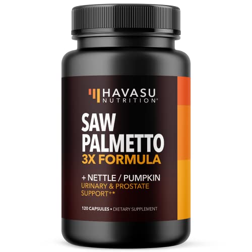 Saw Palmetto Supplement with Stinging Nettle and Pumpkin Seed Extract   Advanced 3X Formula   DHT Blocker Urinary Health and Prostate Support for Mens Health   Vegan  Non GMO Capsules   2 Month Supply