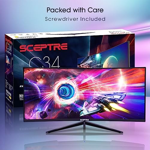 Sceptre 34 Inch Curved Ultrawide WQHD Monitor 3440 x 1440 R1500 up to 180Hz/165Hz DisplayPort x2 99  sRGB 1ms Picture by Picture  Build in Speakers Machine Black 2025  C345B QUT168 