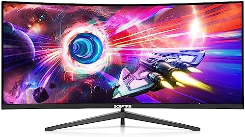 Sceptre 34 Inch Curved Ultrawide WQHD Monitor 3440 x 1440 R1500 up to 180Hz/165Hz DisplayPort x2 99  sRGB 1ms Picture by Picture  Build in Speakers Machine Black 2025  C345B QUT168 