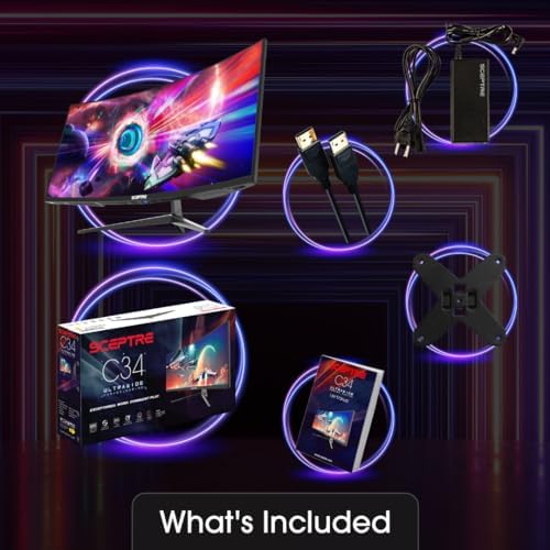 Sceptre 34 Inch Curved Ultrawide WQHD Monitor 3440 x 1440 R1500 up to 180Hz/165Hz DisplayPort x2 99  sRGB 1ms Picture by Picture  Build in Speakers Machine Black 2025  C345B QUT168 